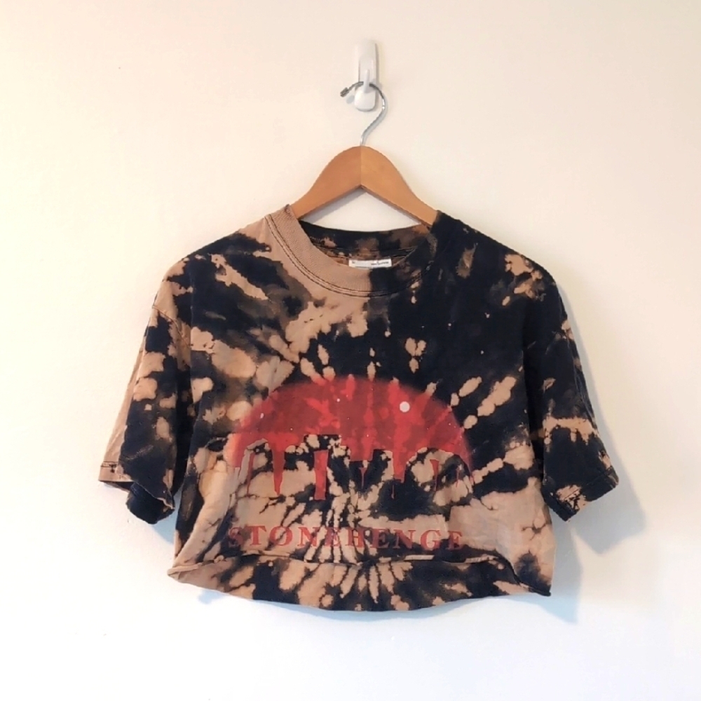 English Heritage Tie-Dye Stonehenge Graphic Crop Top T-shirt Grunge Sz Medium